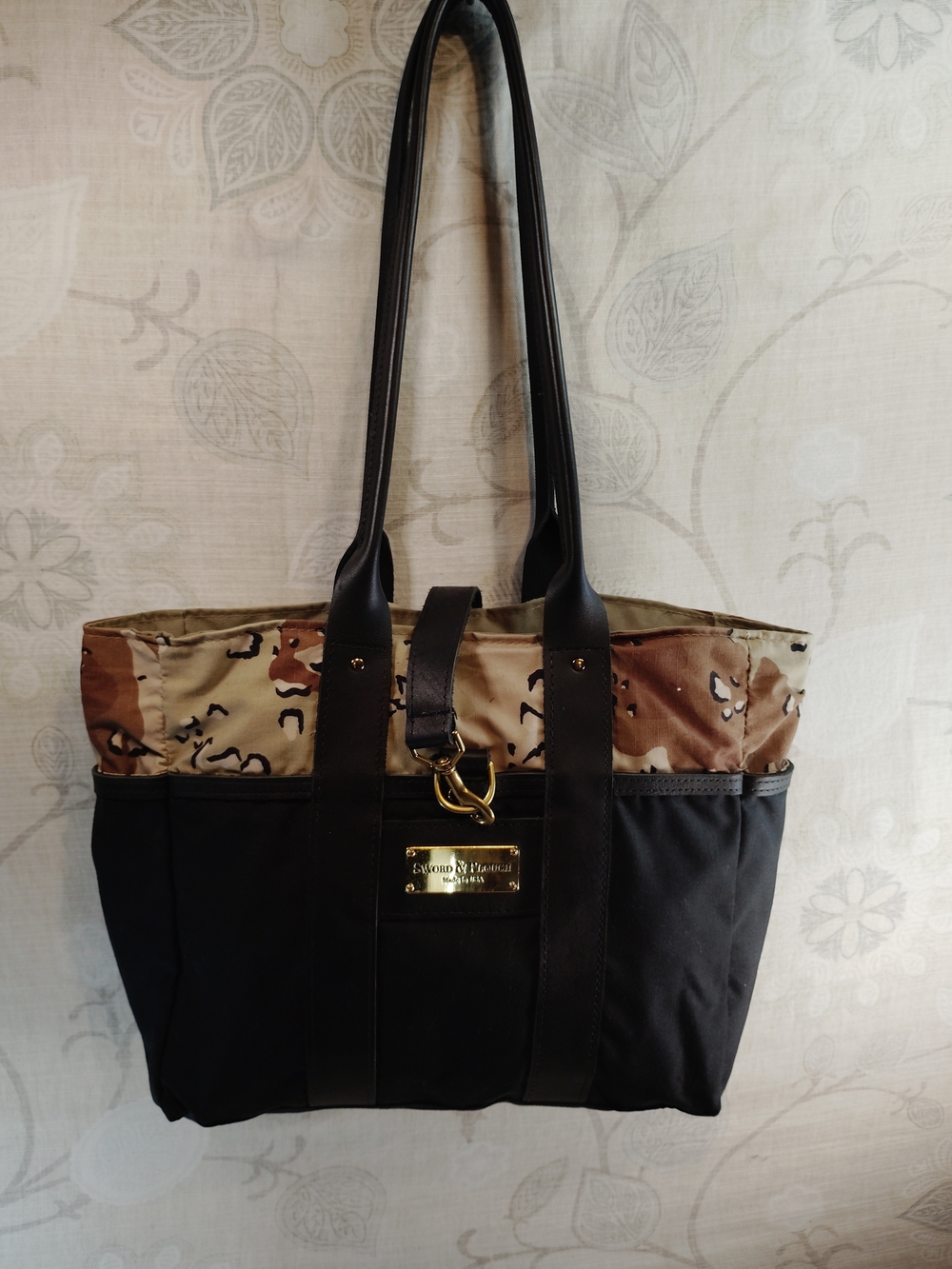 Sword & Plough Black, Brown & Cream Camouflage Shoulder Tote Bag